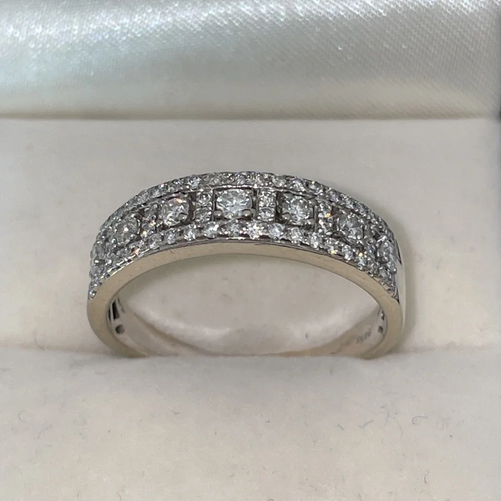 Solid Stamped 14K White Gold NATURAL Diamond Semi Eternity Band Ring Vintage